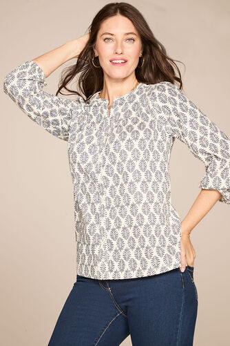 Leaf Print Button Through Jersey Shirt